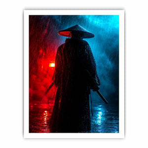Shadow Ronin in Crimson Rain premium canvas wall art for modern home decor.