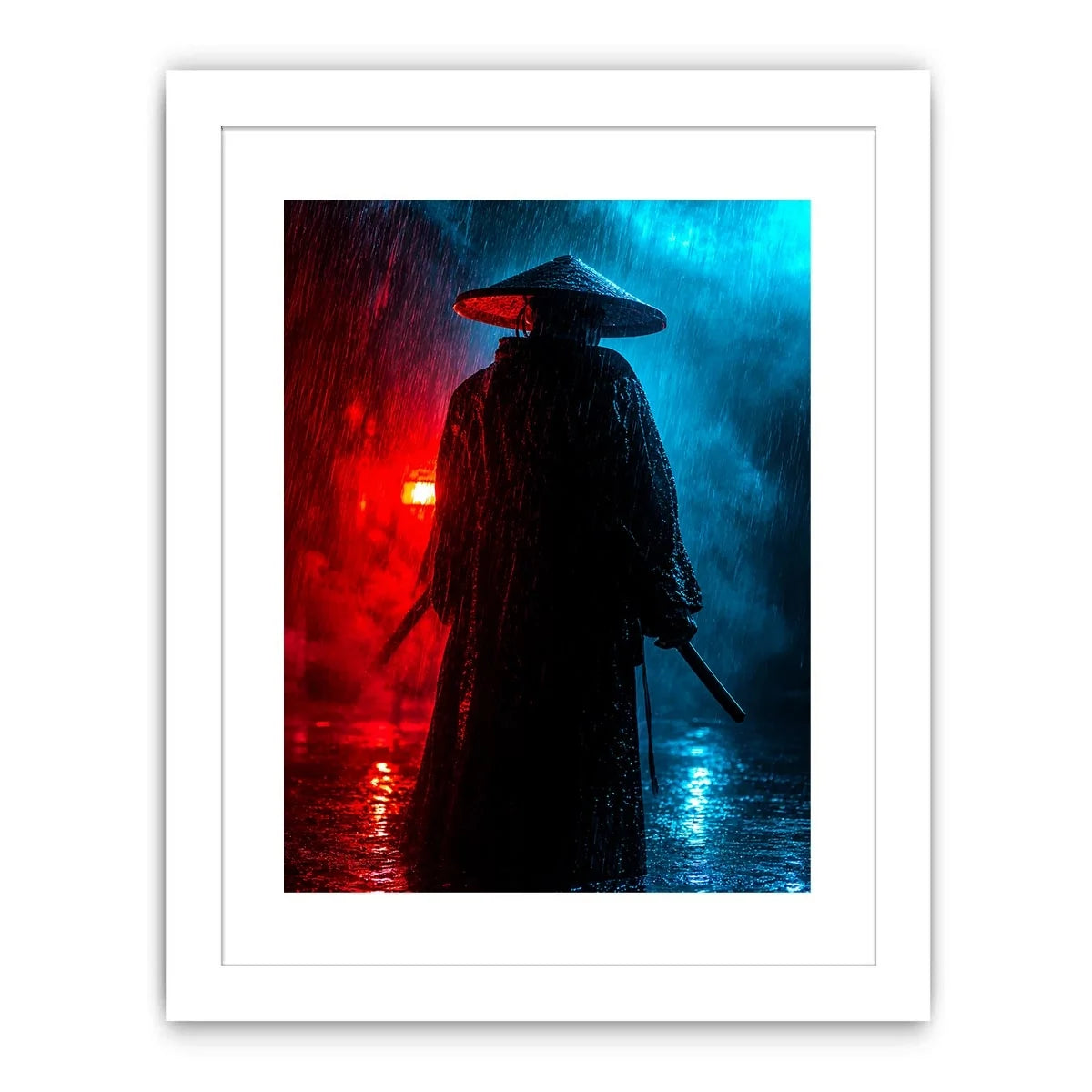 Shadow Ronin in Crimson Rain premium canvas wall art for modern home decor.