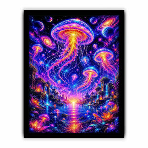 Surreal cosmic jellyfish canvas art for modern living room and luxury fantasy decor.