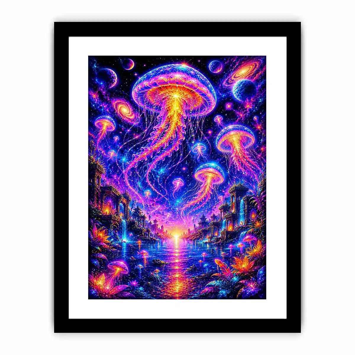 Surreal cosmic jellyfish canvas art for modern living room and luxury fantasy decor.