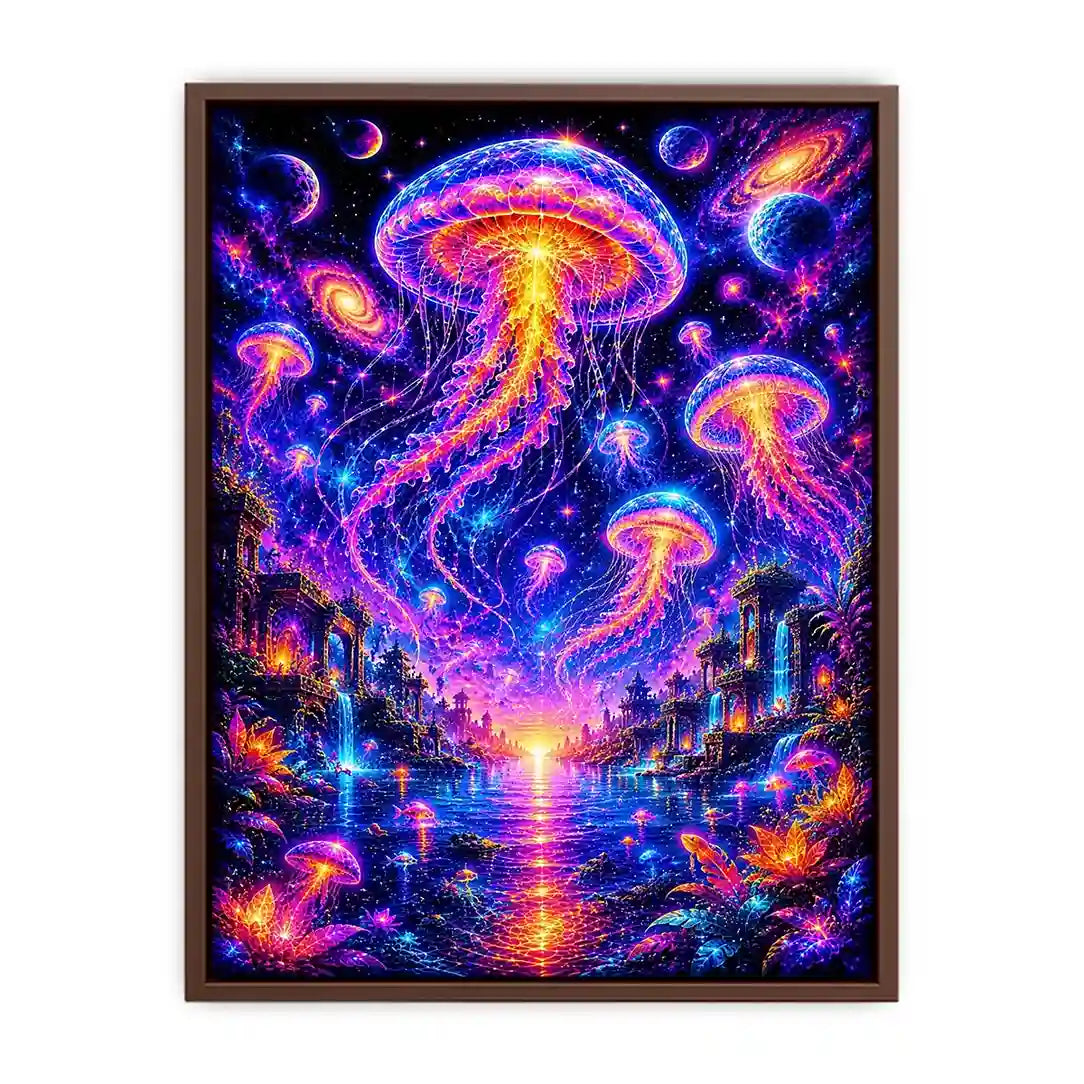Surreal cosmic jellyfish canvas art for modern living room and luxury fantasy decor.