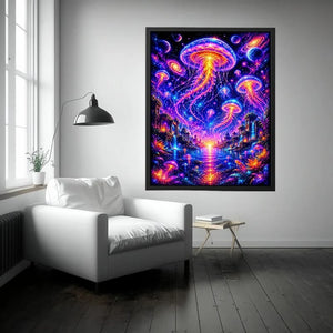 Surreal cosmic jellyfish canvas art for modern living room and luxury fantasy decor.