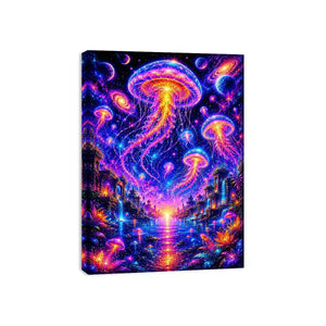 Surreal cosmic jellyfish canvas art for modern living room and luxury fantasy decor.