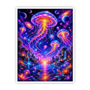 Surreal cosmic jellyfish canvas art for modern living room and luxury fantasy decor.