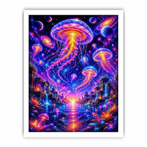 Surreal cosmic jellyfish canvas art for modern living room and luxury fantasy decor.