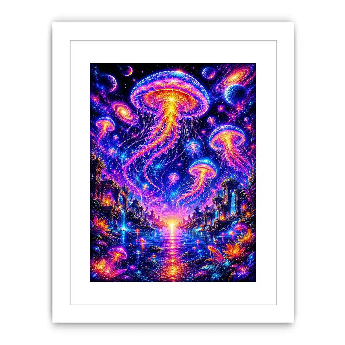 Surreal cosmic jellyfish canvas art for modern living room and luxury fantasy decor.