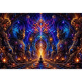 Surreal cosmic meditation canvas art with sacred geometry for luxury modern interiors.