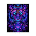 Neon tiger canvas art with sacred geometry for modern luxury living room decor.