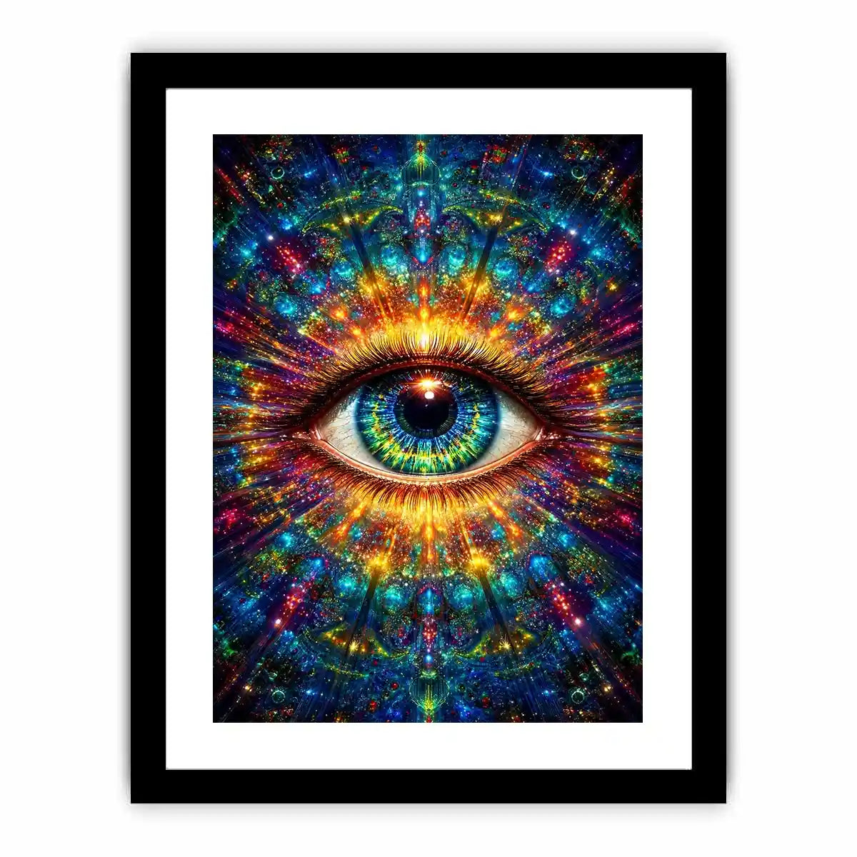 Psychedelic cosmic eye canvas art for modern living room and meditation decor.