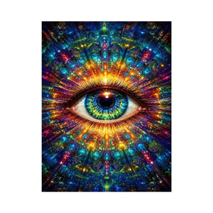 Psychedelic cosmic eye canvas art for modern living room and meditation decor.