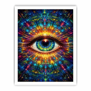 Psychedelic cosmic eye canvas art for modern living room and meditation decor.