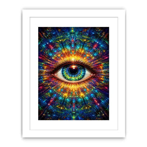 Psychedelic cosmic eye canvas art for modern living room and meditation decor.