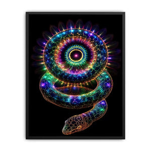 Neon serpent sacred geometry canvas art for modern luxury living room decor.