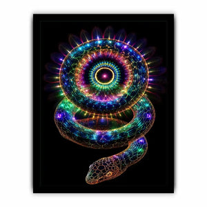 Neon serpent sacred geometry canvas art for modern luxury living room decor.