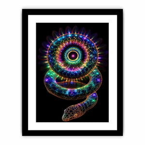Neon serpent sacred geometry canvas art for modern luxury living room decor.