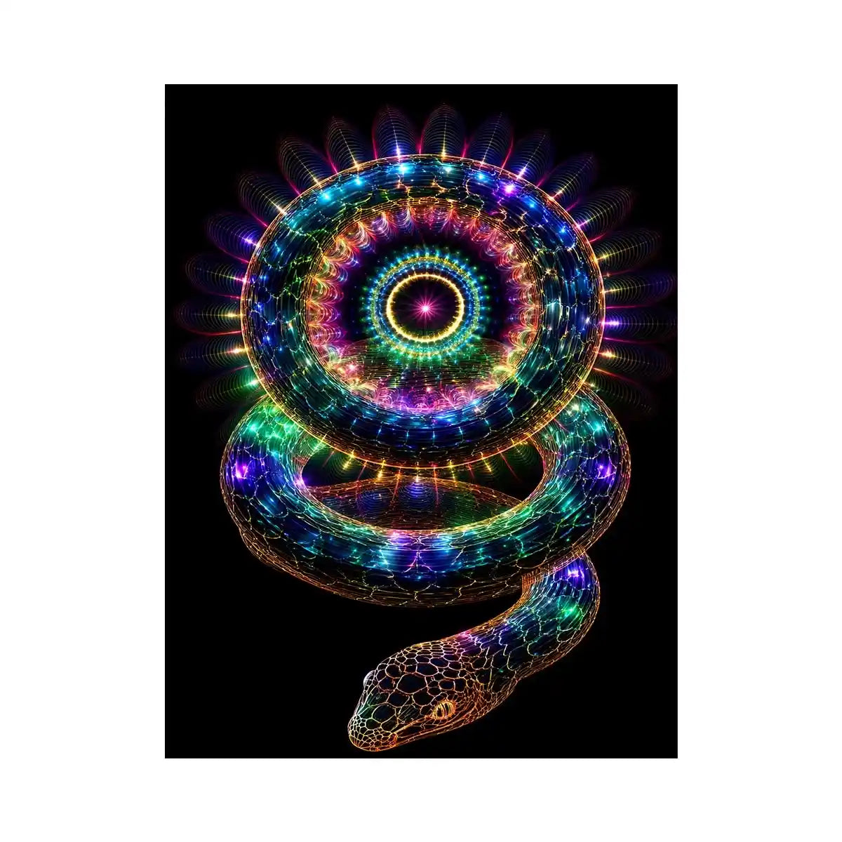 Neon serpent sacred geometry canvas art for modern luxury living room decor.