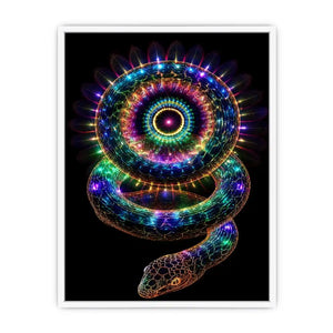Neon serpent sacred geometry canvas art for modern luxury living room decor.