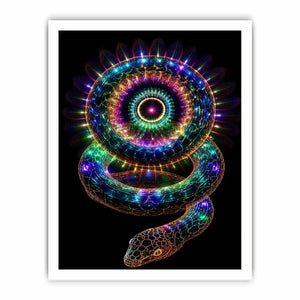 Neon serpent sacred geometry canvas art for modern luxury living room decor.