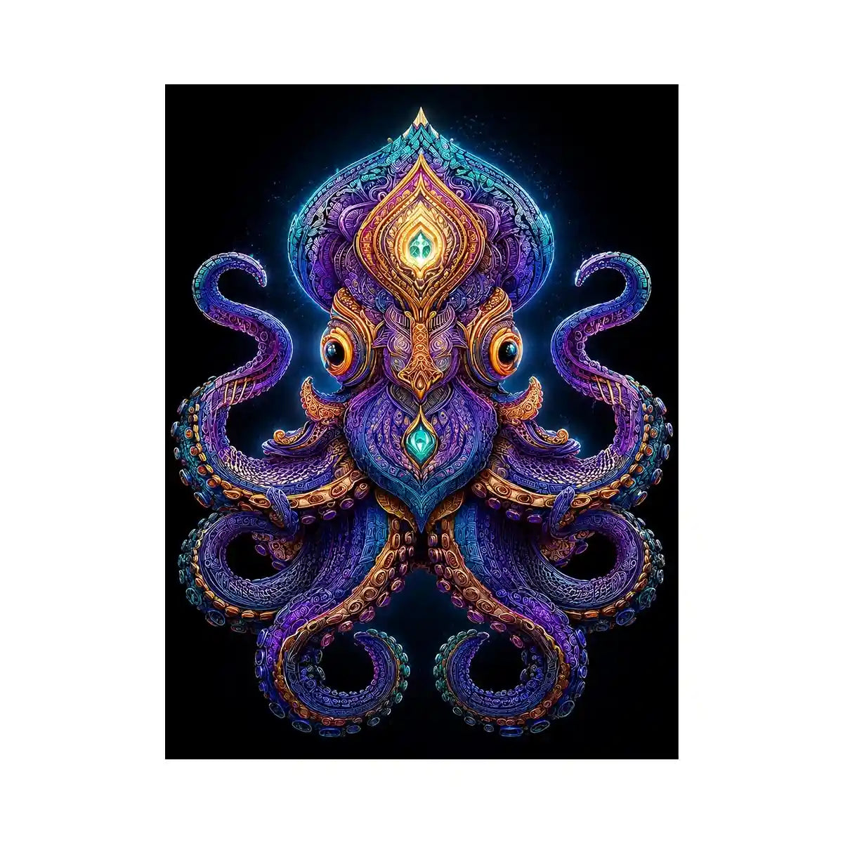 Intricate celestial octopus artwork with glowing psychedelic patterns and cosmic symbolism