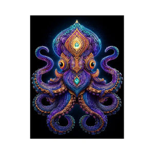 Intricate celestial octopus artwork with glowing psychedelic patterns and cosmic symbolism