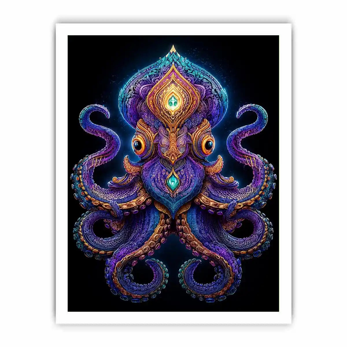 Intricate celestial octopus artwork with glowing psychedelic patterns and cosmic symbolism