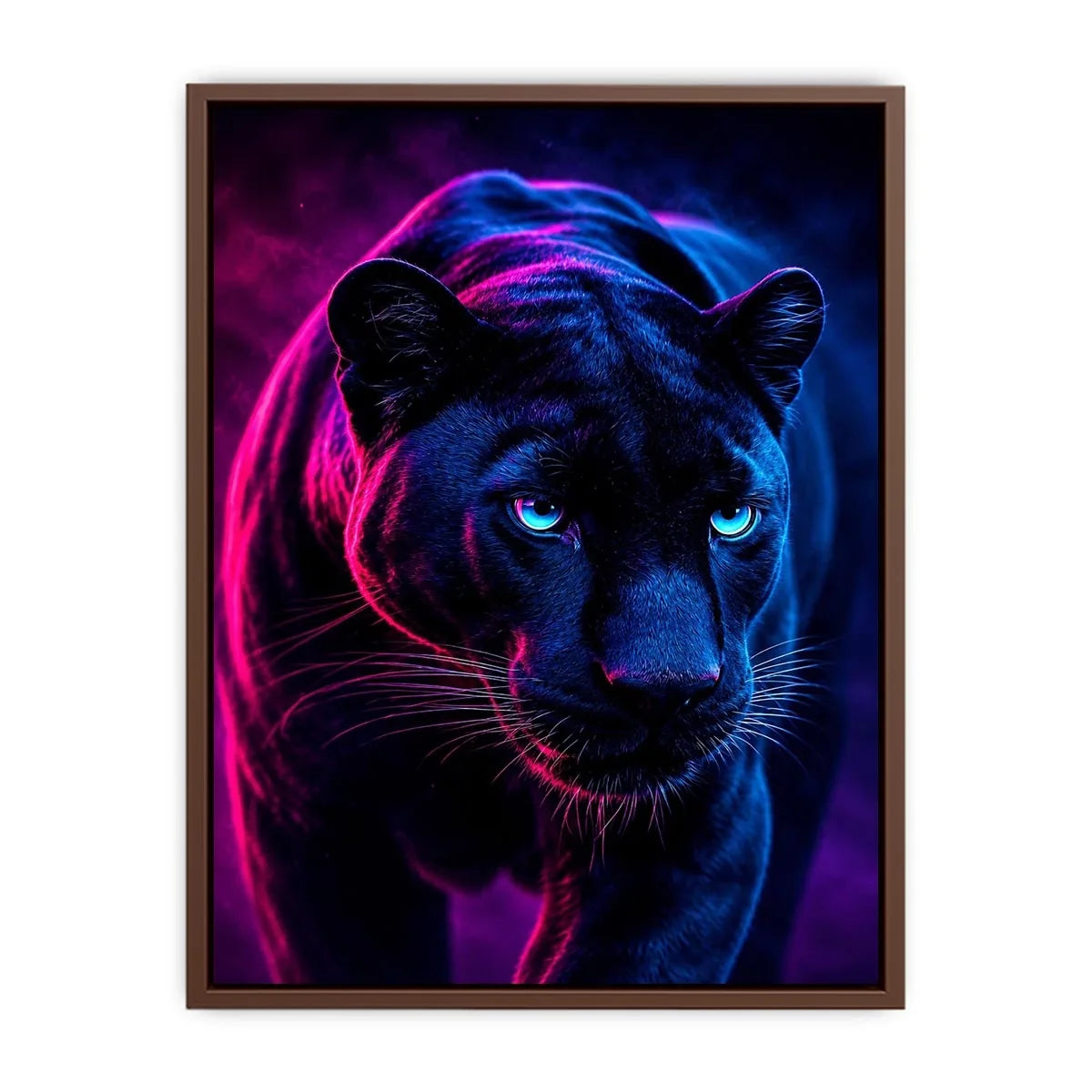 Black panther with neon pink and blue cinematic lighting neon canvas art for modern luxury wall decor