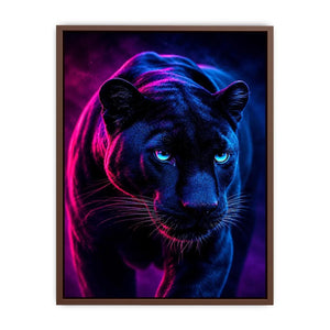 Black panther with neon pink and blue cinematic lighting neon canvas art for modern luxury wall decor