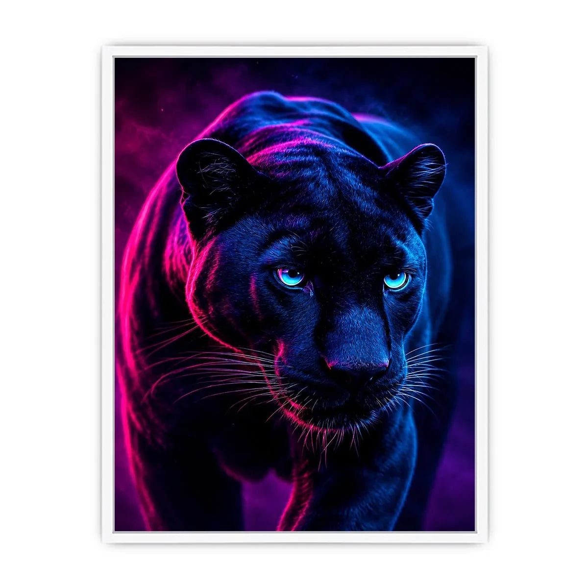 Black panther with neon pink and blue cinematic lighting neon canvas art for modern luxury wall decor