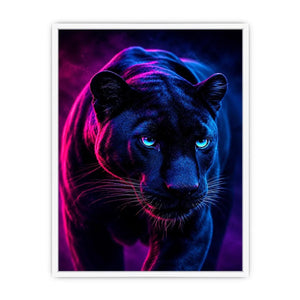 Black panther with neon pink and blue cinematic lighting neon canvas art for modern luxury wall decor