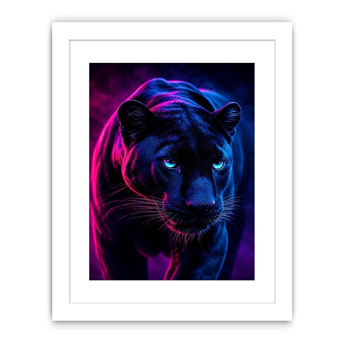 Black panther with neon pink and blue cinematic lighting neon canvas art for modern luxury wall decor