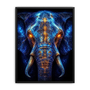 Electric elephant portrait with glowing golden energy neon canvas art for modern luxury wall decor