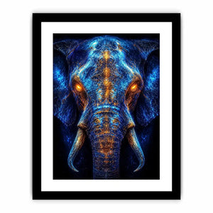 Electric elephant portrait with glowing golden energy neon canvas art for modern luxury wall decor