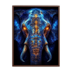 Electric elephant portrait with glowing golden energy neon canvas art for modern luxury wall decor