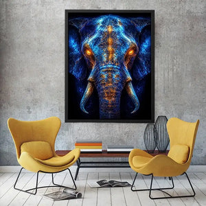 Electric elephant portrait with glowing golden energy neon canvas art for modern luxury wall decor