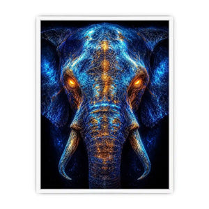 Electric elephant portrait with glowing golden energy neon canvas art for modern luxury wall decor