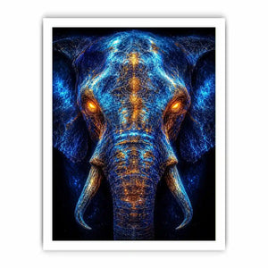 Electric elephant portrait with glowing golden energy neon canvas art for modern luxury wall decor