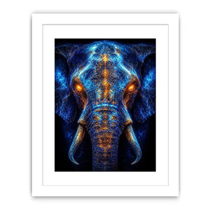 Electric elephant portrait with glowing golden energy neon canvas art for modern luxury wall decor