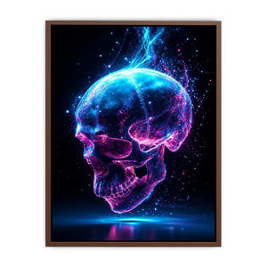 Cyberpunk glowing skull with electric pink and blue energy neon canvas art for modern luxury wall decor