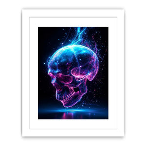 Cyberpunk glowing skull with electric pink and blue energy neon canvas art for modern luxury wall decor