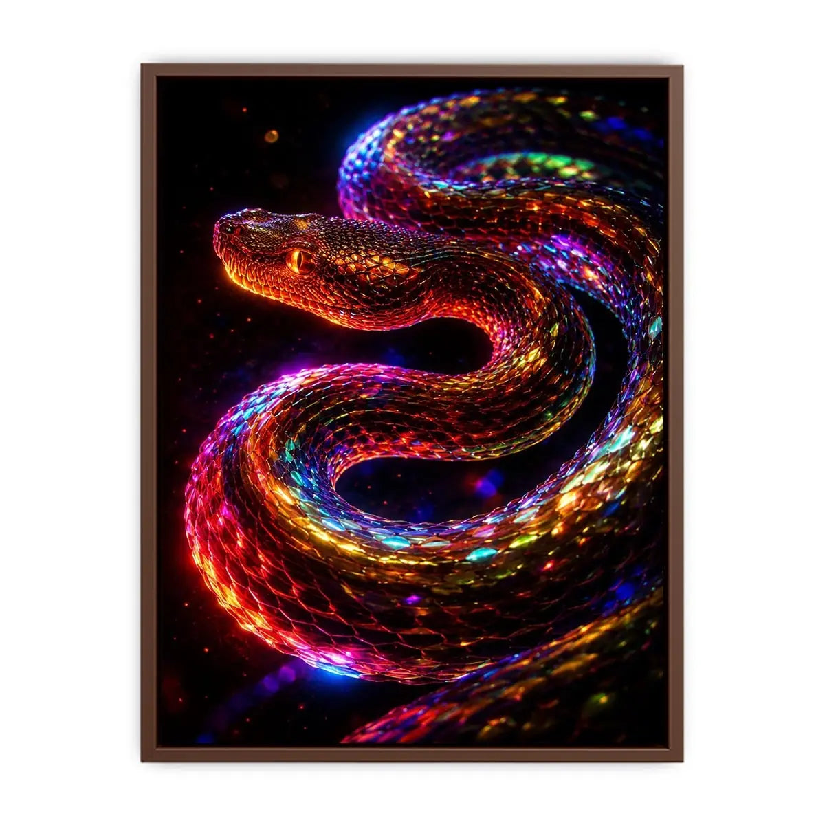 Neon cosmic serpent canvas art for modern living room decor