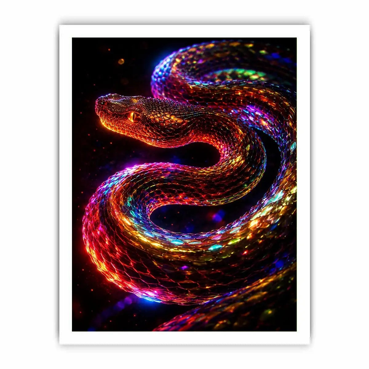 Neon cosmic serpent canvas art for modern living room decor