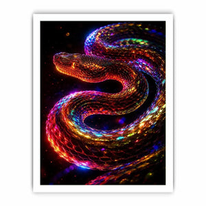 Neon cosmic serpent canvas art for modern living room decor