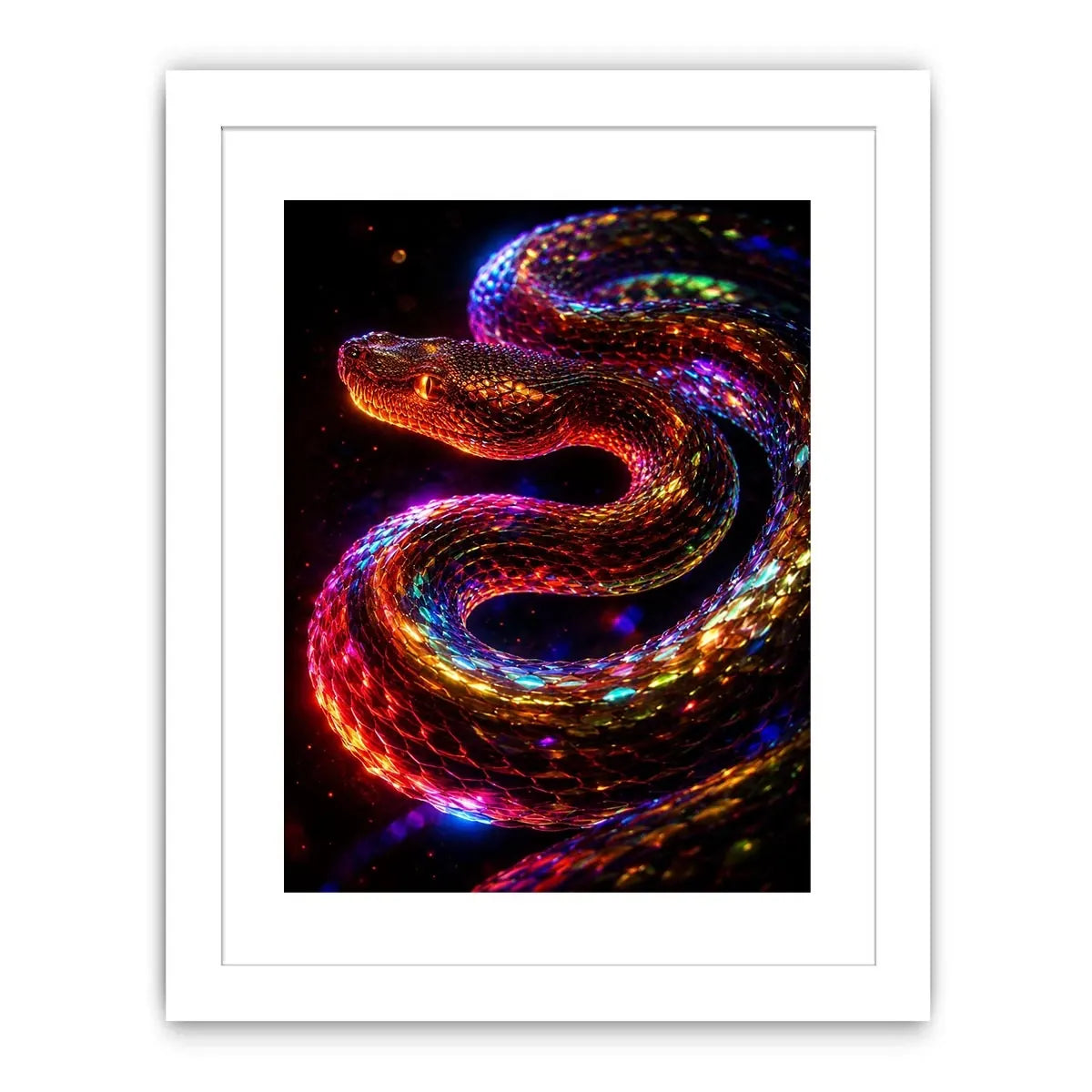 Neon cosmic serpent canvas art for modern living room decor