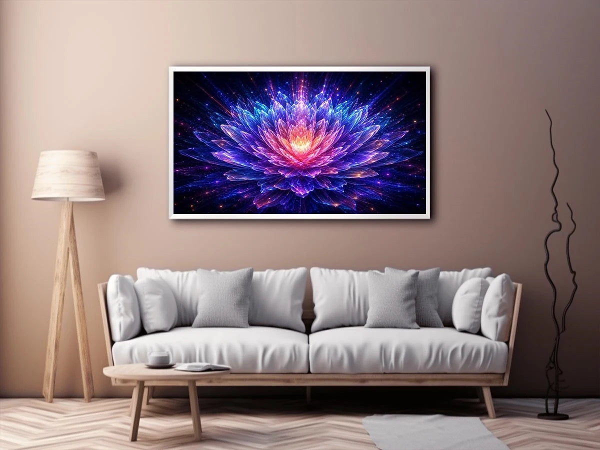 Crystal lotus bloom canvas art for modern living room decor