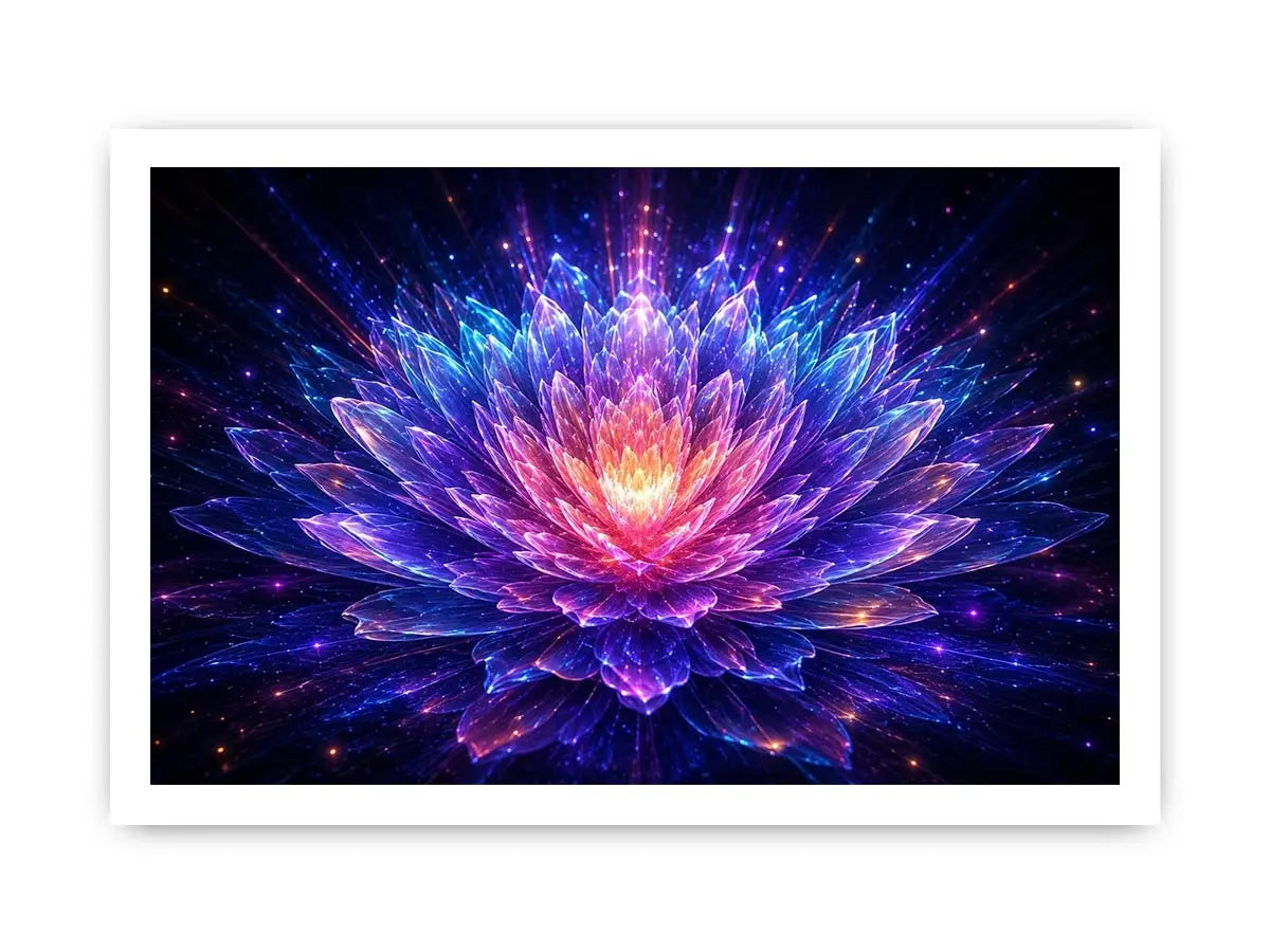 Crystal lotus bloom canvas art for modern living room decor