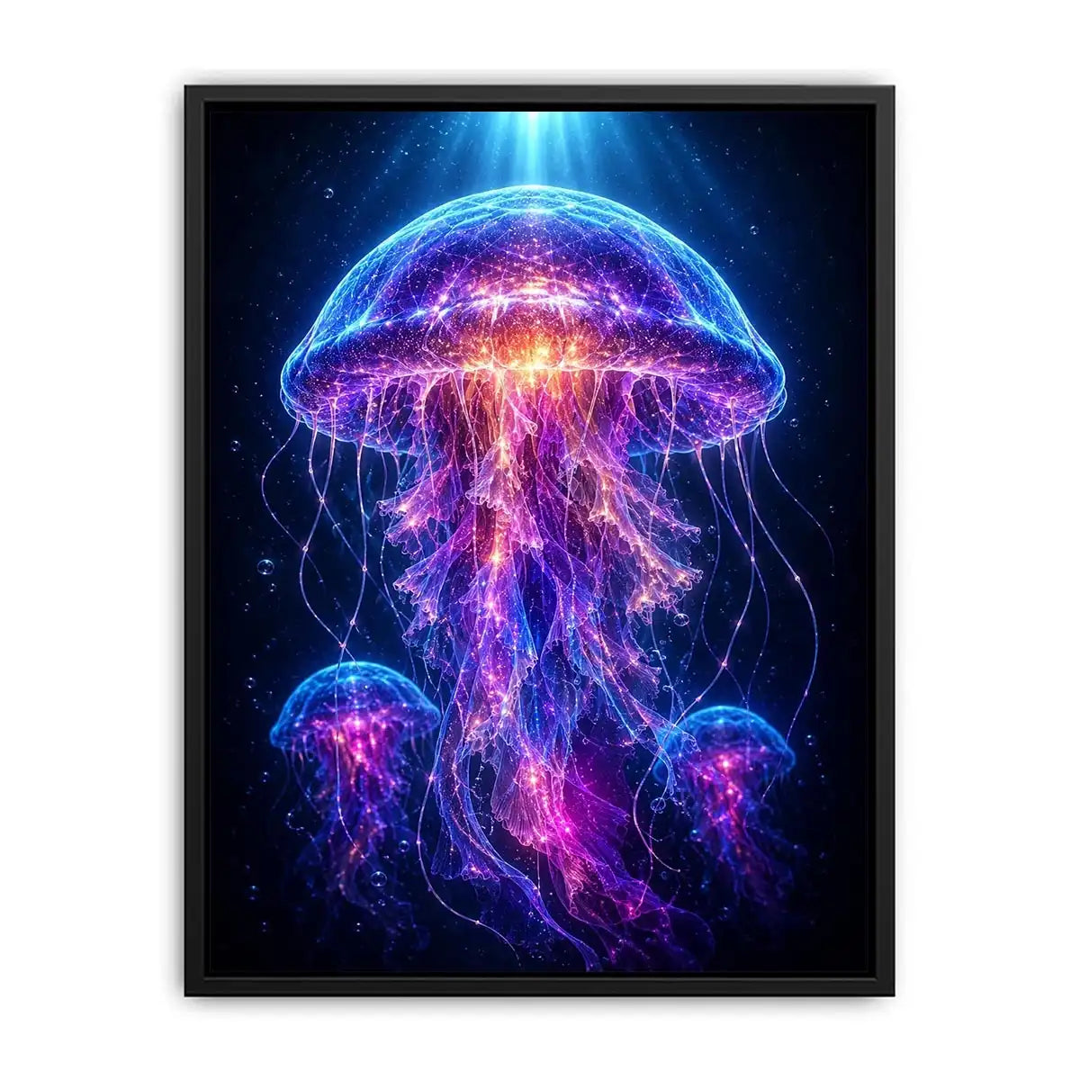 Glowing jellyfish canvas art for modern living room decor