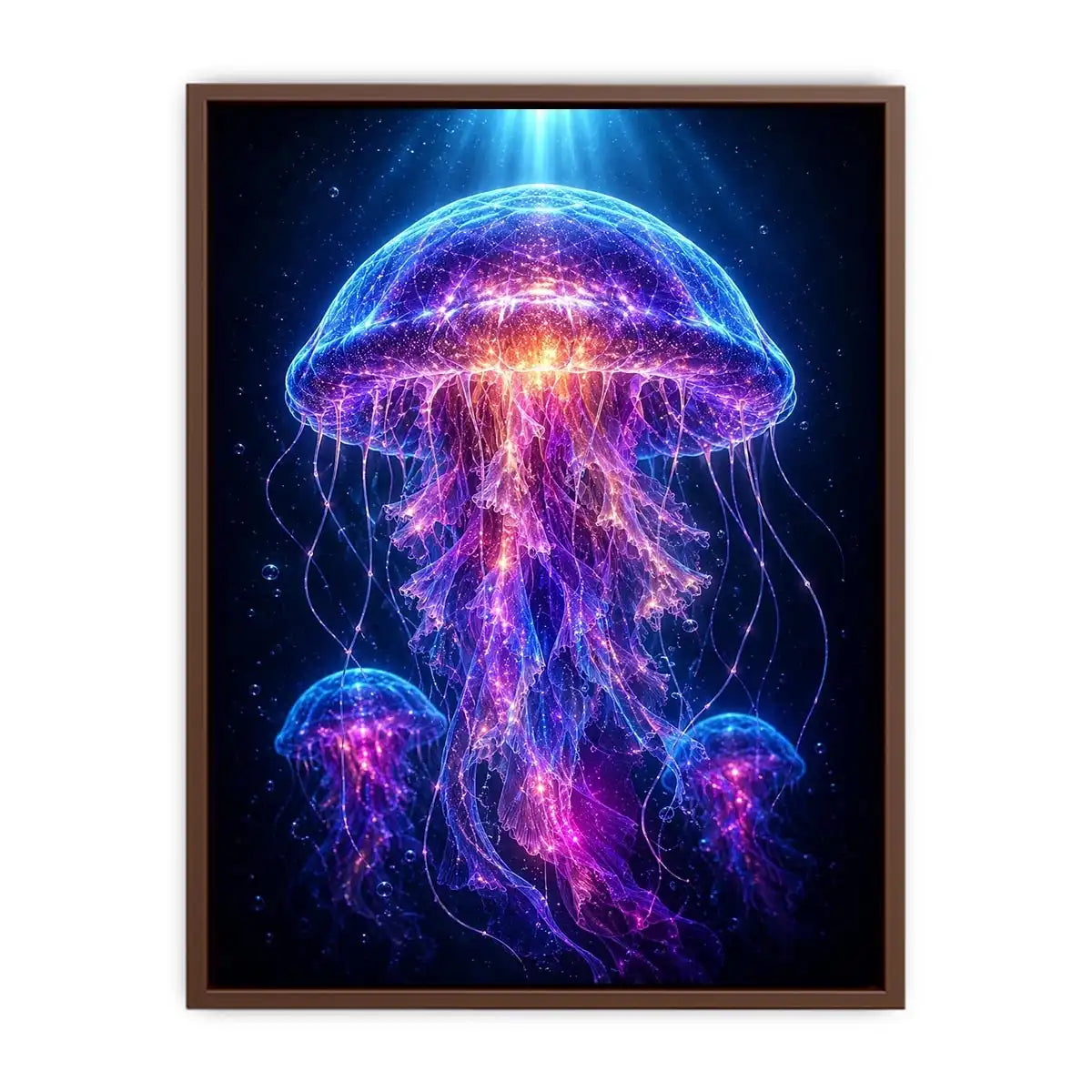 Glowing jellyfish canvas art for modern living room decor