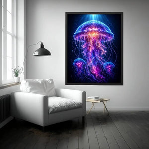 Glowing jellyfish canvas art for modern living room decor