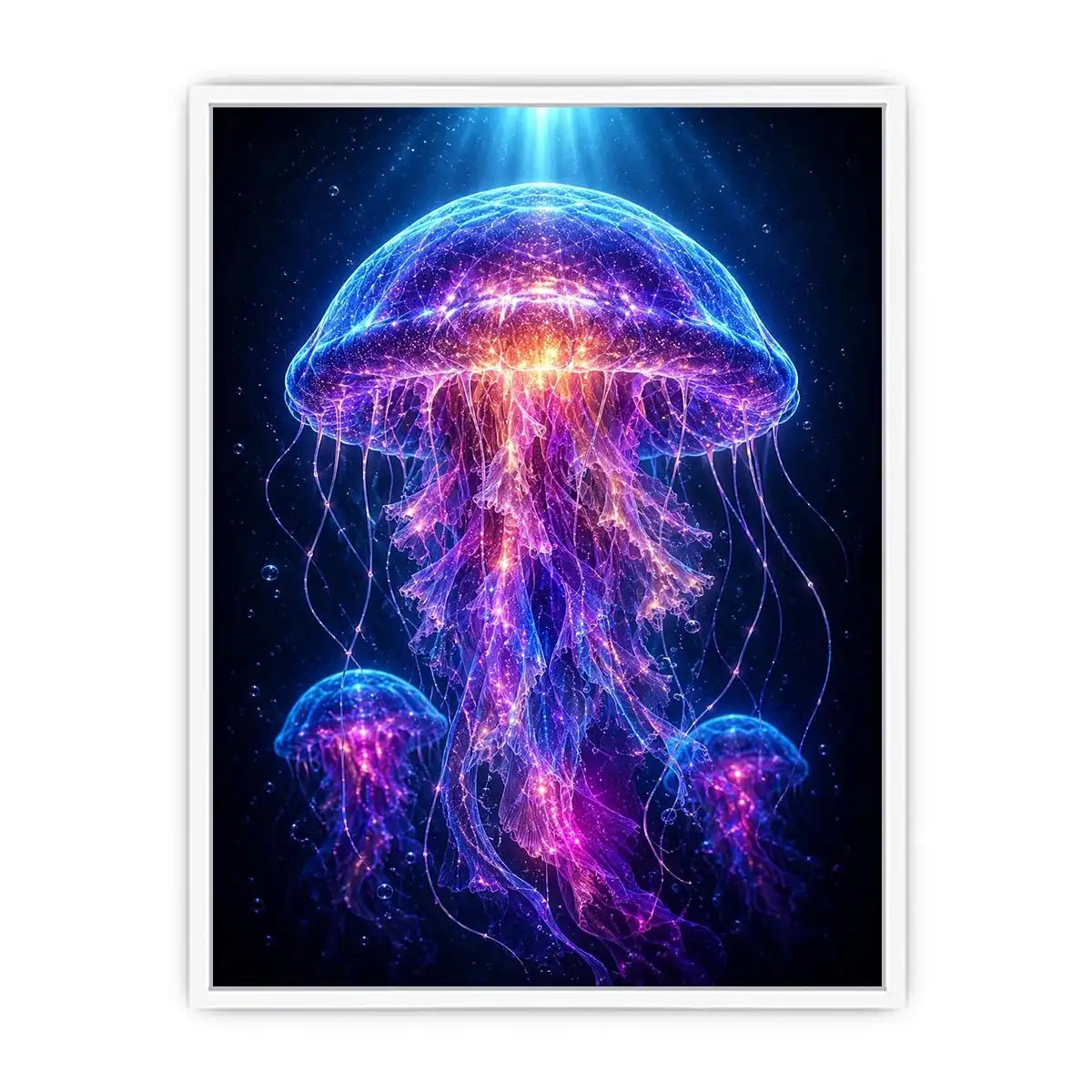 Glowing jellyfish canvas art for modern living room decor