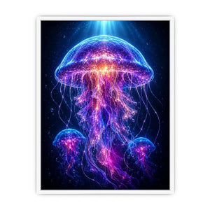 Glowing jellyfish canvas art for modern living room decor